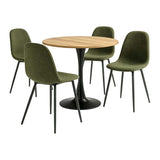 Ensemble de salle à manger de style scandinave comprenant une table ronde en chêne et 4 chaises vert