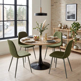 Ensemble de salle à manger de style scandinave comprenant une table ronde en chêne et 4 chaises vert