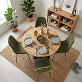 Ensemble de salle à manger de style scandinave comprenant une table ronde en chêne et 4 chaises vert