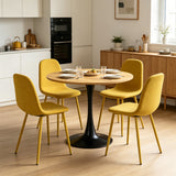 Ensemble de salle à manger de style scandinave comprenant une table ronde en chêne et 4 chaises jaune