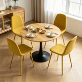 Ensemble de salle à manger de style scandinave comprenant une table ronde en chêne et 4 chaises jaune