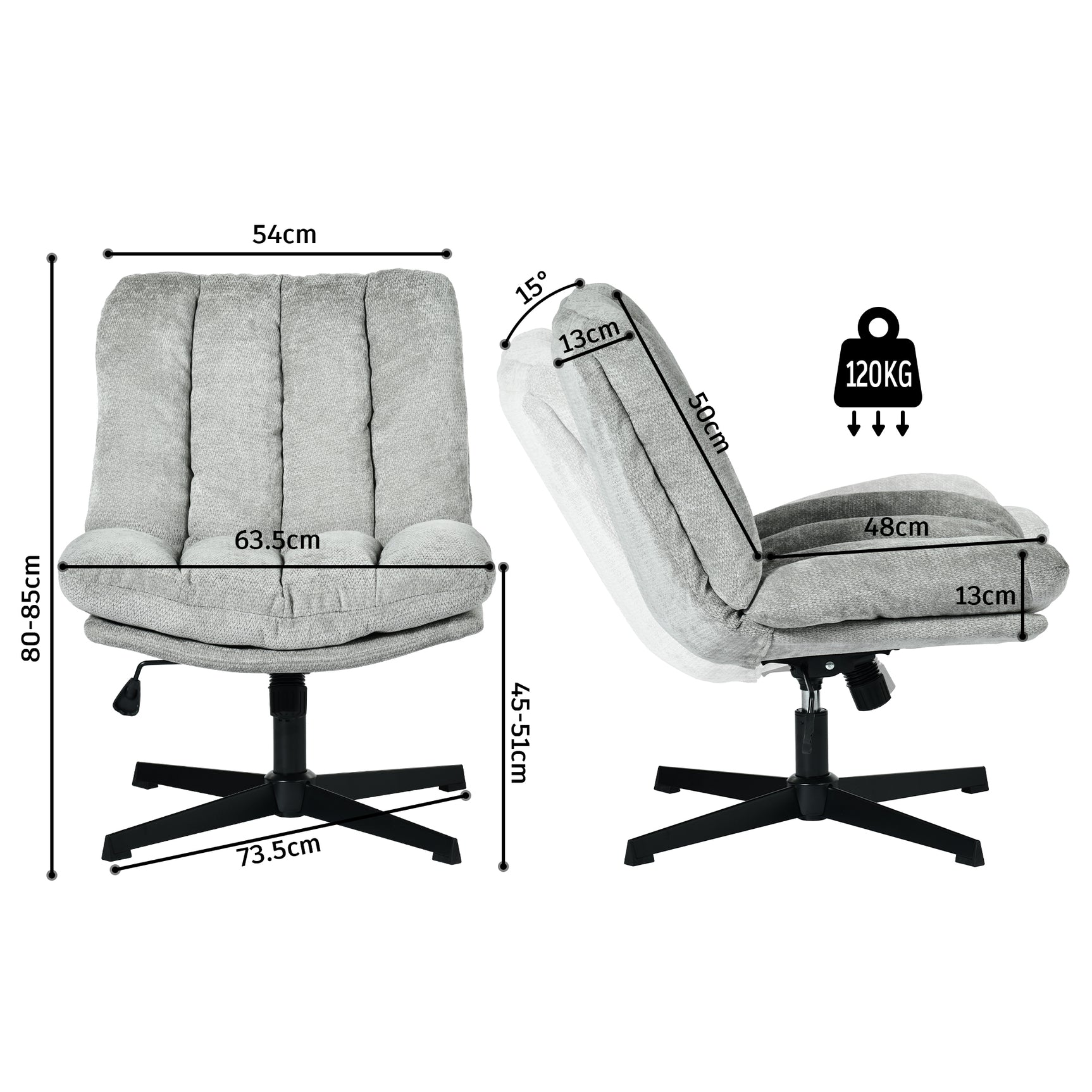 Fauteuil de relaxation réglable et pivotant avec accoudoirs et assise épaisse en chenille gris - CONFOD