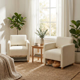 Lounge armchair with armrests in beige corduroy - DOMCO