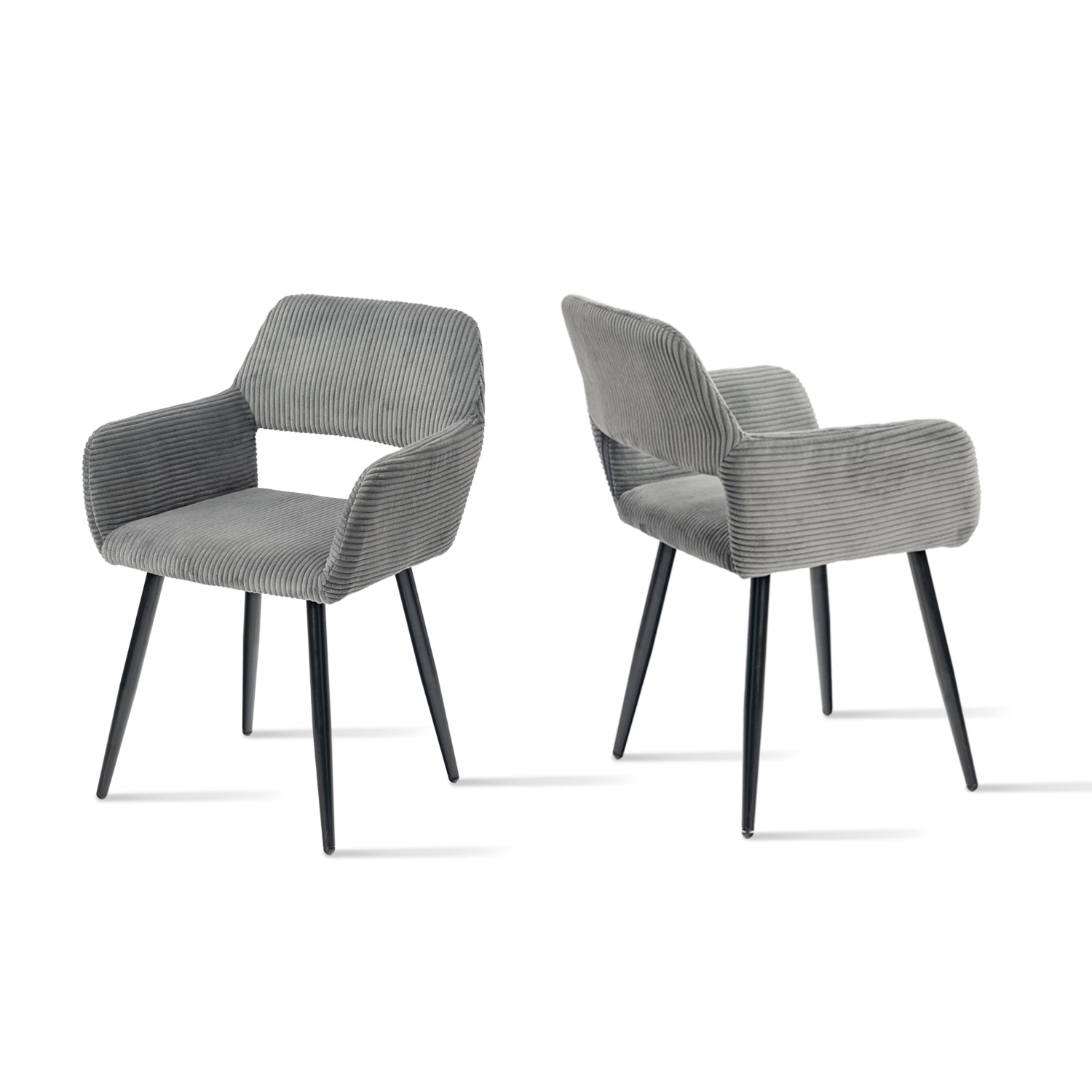 Set of 2 Scandinavian dining room armchairs with gray velvet armrests - Cromwell Corduroy