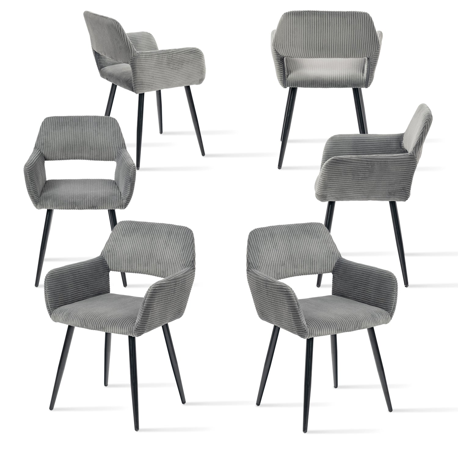Set 6 skandinavischer Esszimmer Sessel mit grauen Samtarmlehnen - Cromwell Cord