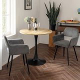 Ensemble de salle à manger de style scandinave comprenant une table ronde en chêne et 2 chaises en velours côtelé gris