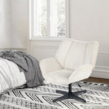 Pivotable adjustable leisure chair with beige velvet armrests - Durothil