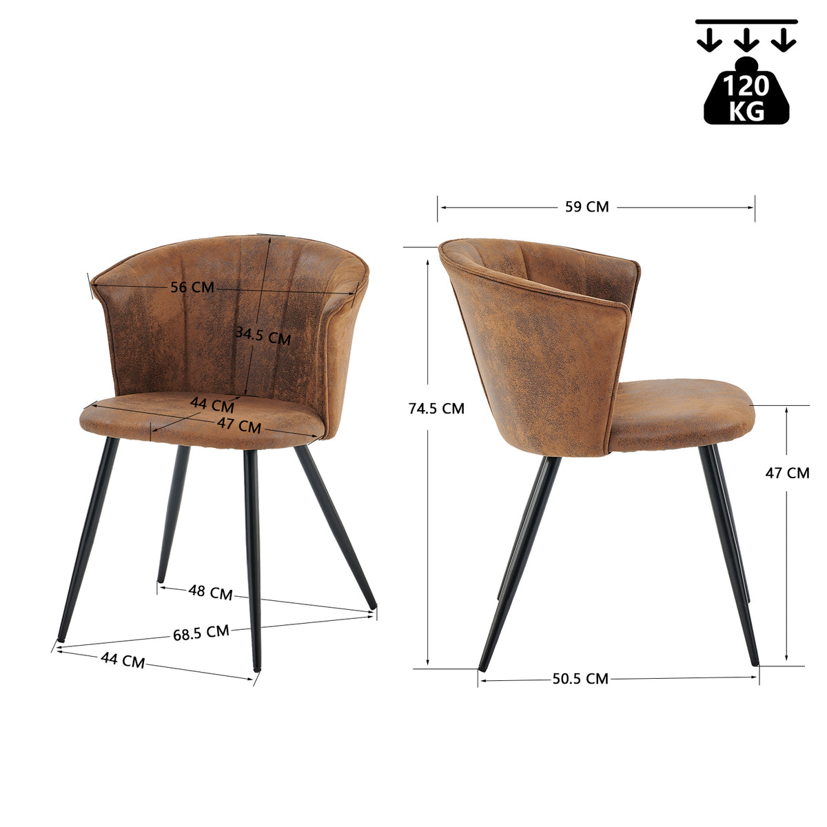 Ensemble de salle à manger comprenant une table extensible et 4 chaises en suédine marron