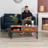 HIPTIAL COWABLE COWABLE mit verstecktem Speicher, Hebung und Seitentasche, Vintage -Holz und schwarzes Metall - Zola