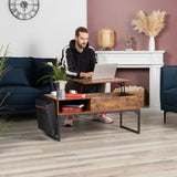HIPTIAL COWABLE COWABLE mit verstecktem Speicher, Hebung und Seitentasche, Vintage -Holz und schwarzes Metall - Zola