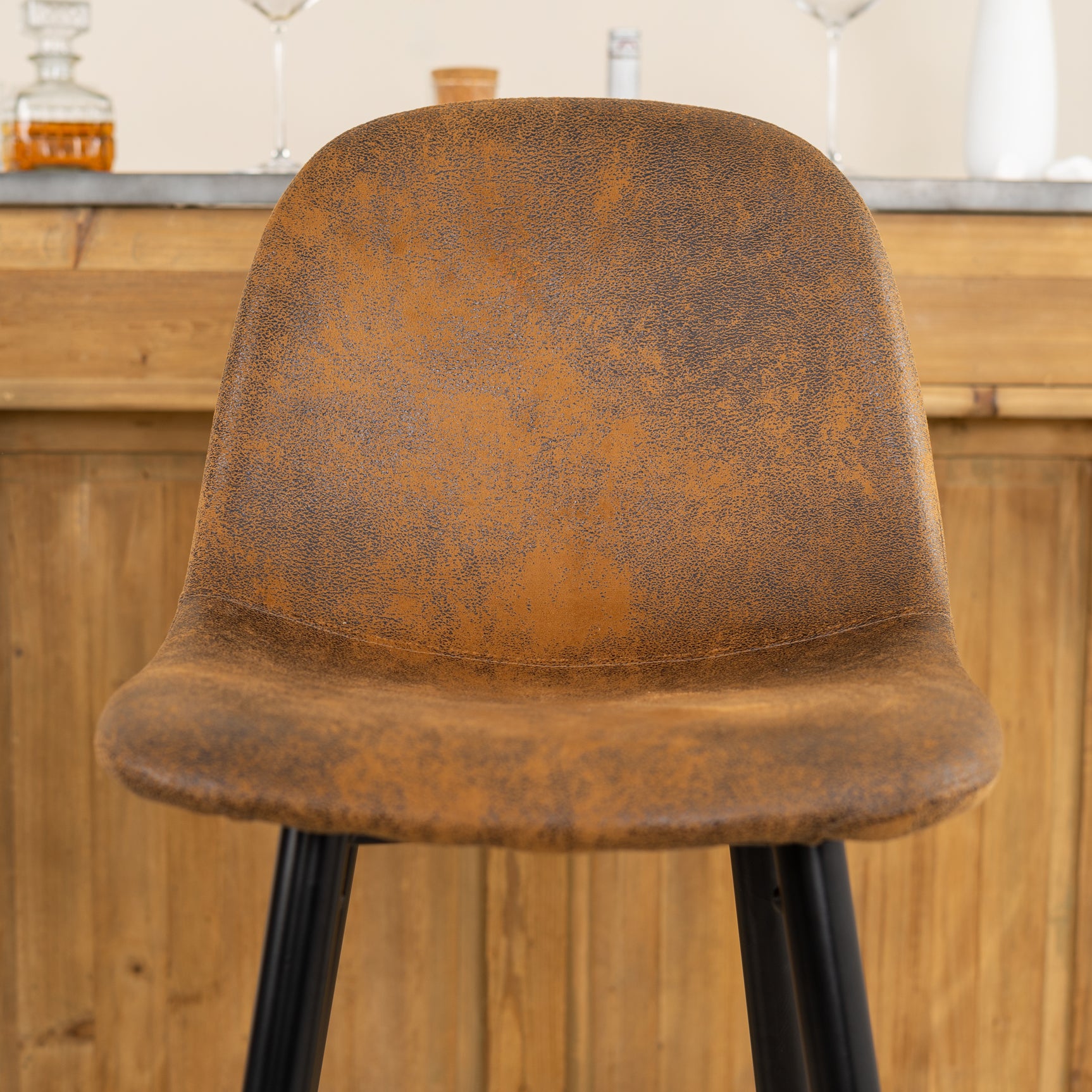 Set of 2 industrial bar stools with suede back - CHARLTON BAR