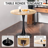 Ensemble de salle à manger composé d'une table ronde en chêne et de deux fauteuils en tissu beige, scandinave pour la salle à manger