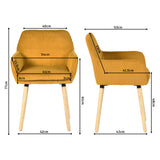 Lot de 4 chaises de salle à manger de style scandinave avec pieds en bois et accoudoirs en velours côtelé jaune - ELIA
