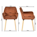 Lot de 6 chaises de salle à manger de style scandinave avec pieds en bois et accoudoirs en velours côtelé rouge - ELIA