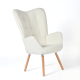 Fauteuil scandinave avec accoudoirs en tissu mouton bouclette beige à surpiqûres - FUNKEL