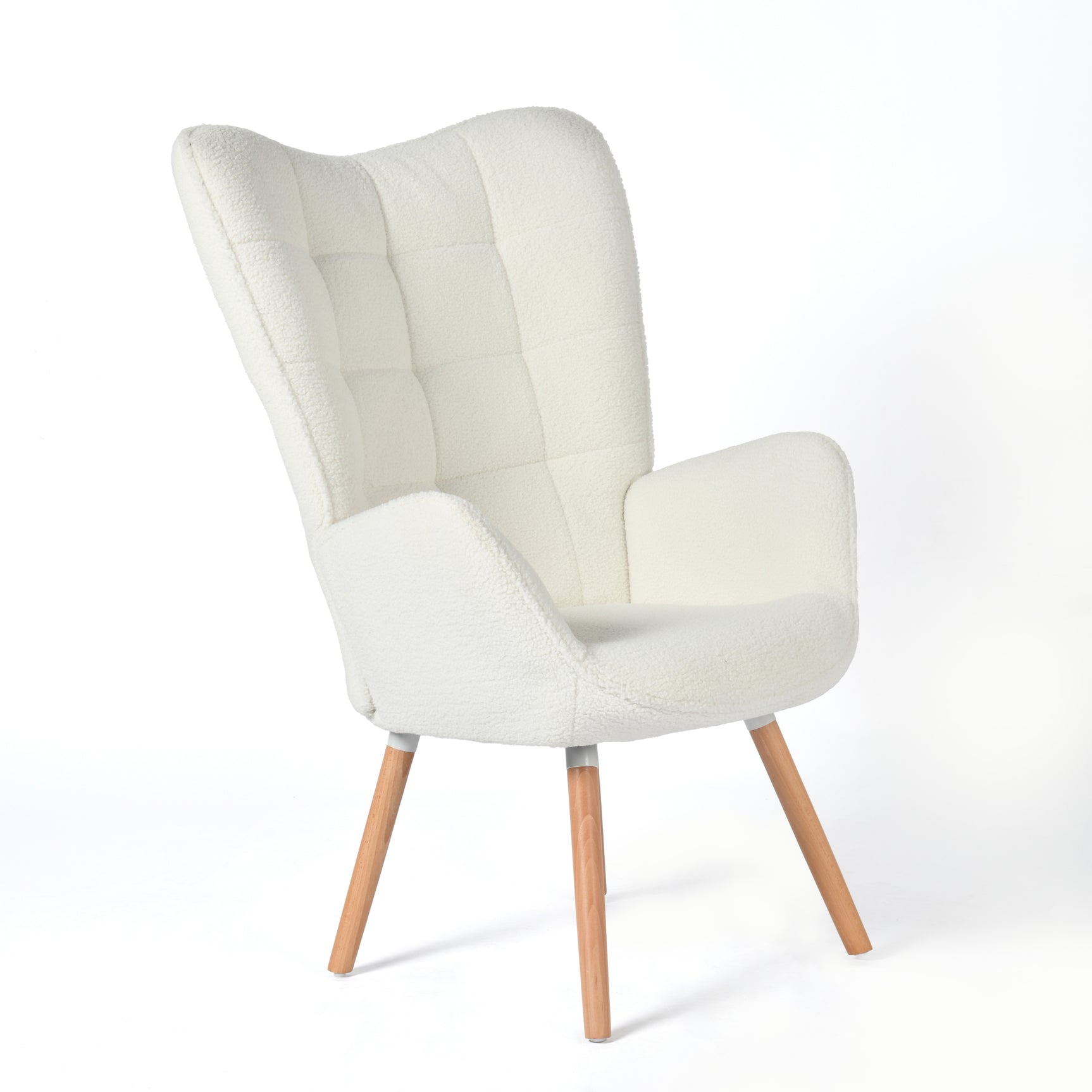 Fauteuil scandinave avec accoudoirs en tissu mouton bouclette beige à surpiqûres - FUNKEL