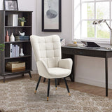 Scandinavian armchair with armrests in beige fabric with stitching - Funkel