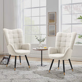 Scandinavian armchair with armrests in beige fabric with stitching - Funkel