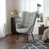 Fauteuil scandinave avec accoudoirs en tissu gris à surpiqûres - FUNKEL