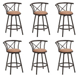 Lot de 6 tabourets de bar industriels pivotants avec dossier en tissu marron - HAILEY 24