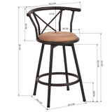 Lot de 2 tabourets de bar industriels pivotants avec dossier en tissu marron - HAILEY 24