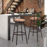 Set von 6 schwenkbaren Industriestangenhockern mit brauner Stoffrückländer - Hailey 29