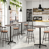 Set von 6 schwenkbaren Industriestangenhockern mit brauner Stoffrückländer - Hailey 29