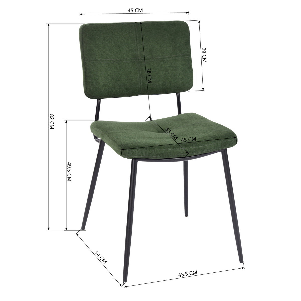 Set of 2 industrial dining room chairs in green fabric - KAROMI