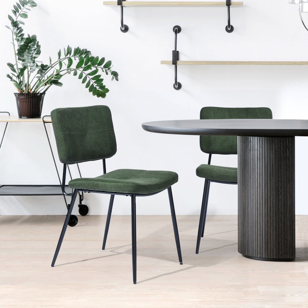 Set of 2 industrial dining room chairs in green fabric - KAROMI