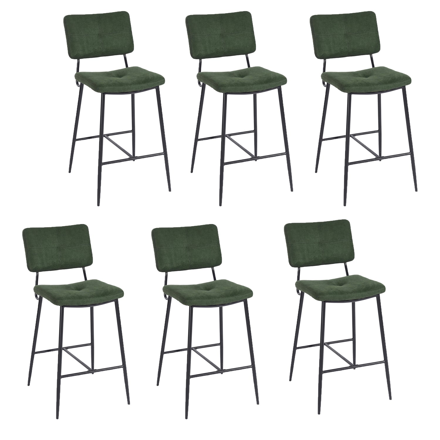 Lot de 6 tabourets de bar industriels avec dossier en tissu vert - INDEPENDENCE BAR