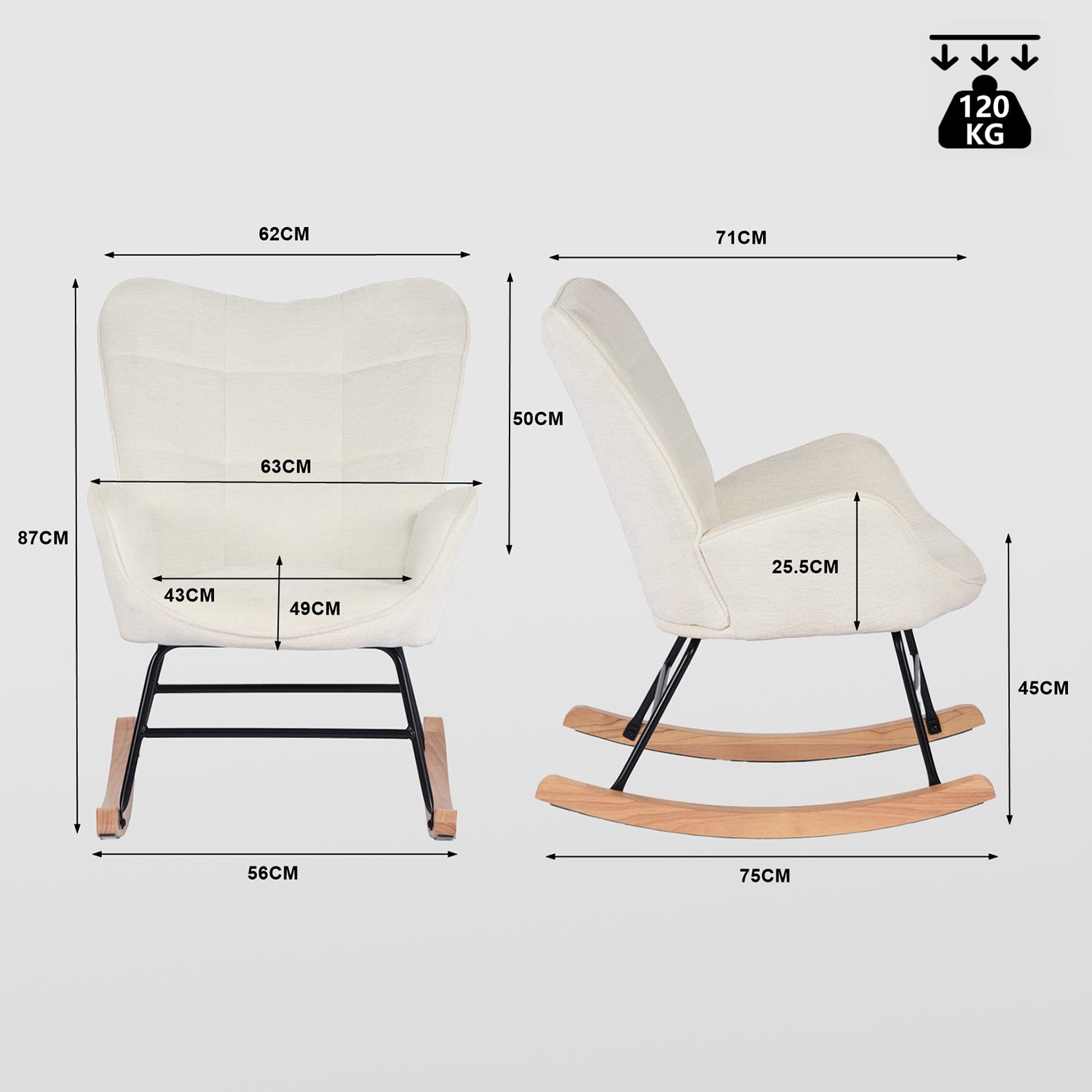 Scandinavian breastfeeding armchair with armrests in white caterpillars with stitching - kanas