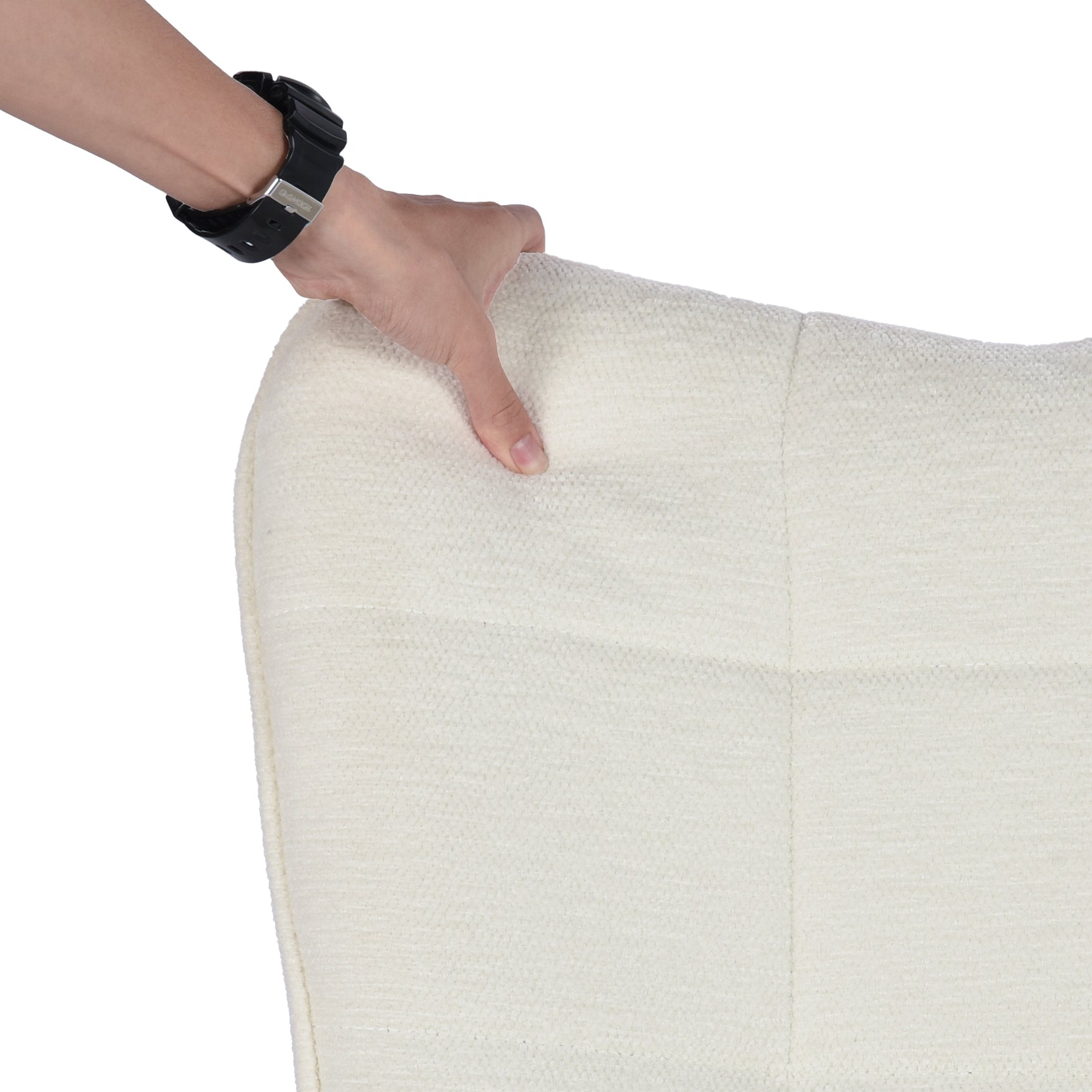 Scandinavian breastfeeding armchair with armrests in white caterpillars with stitching - kanas