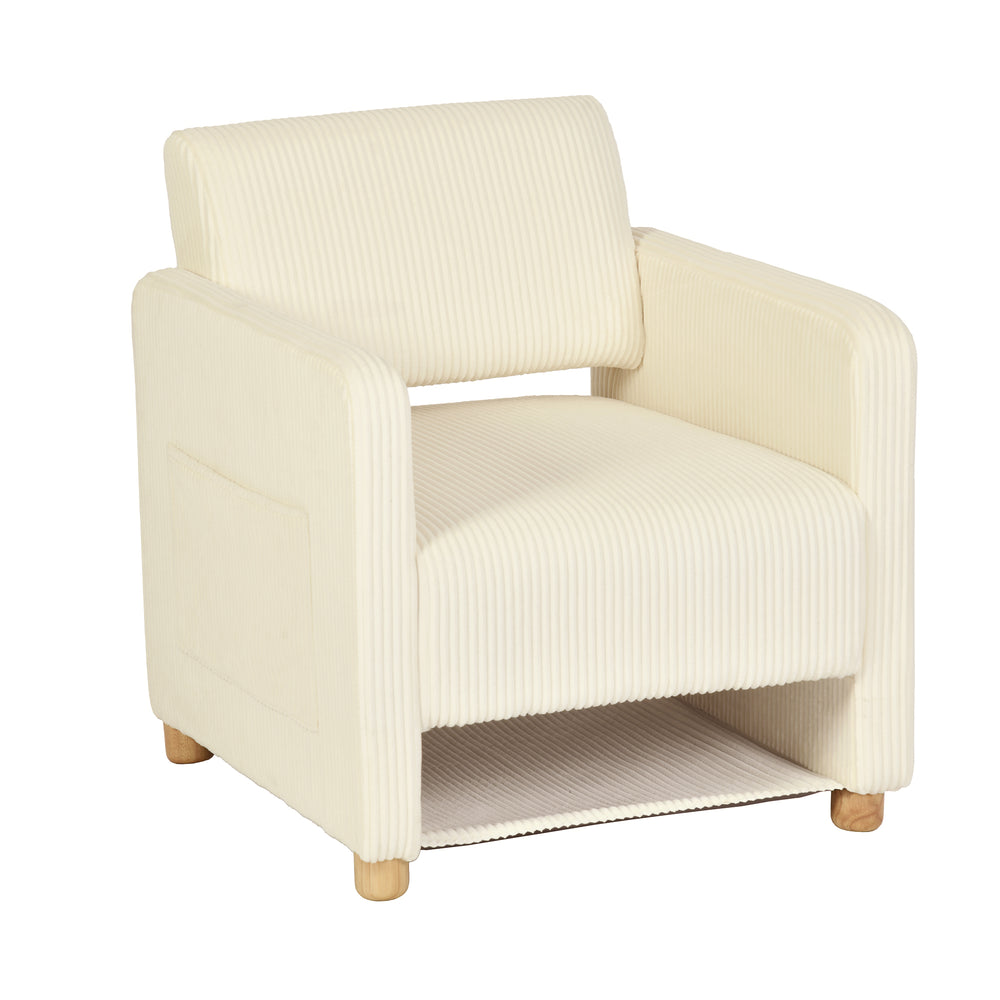 Lounge armchair with armrests in beige corduroy - DOMCO