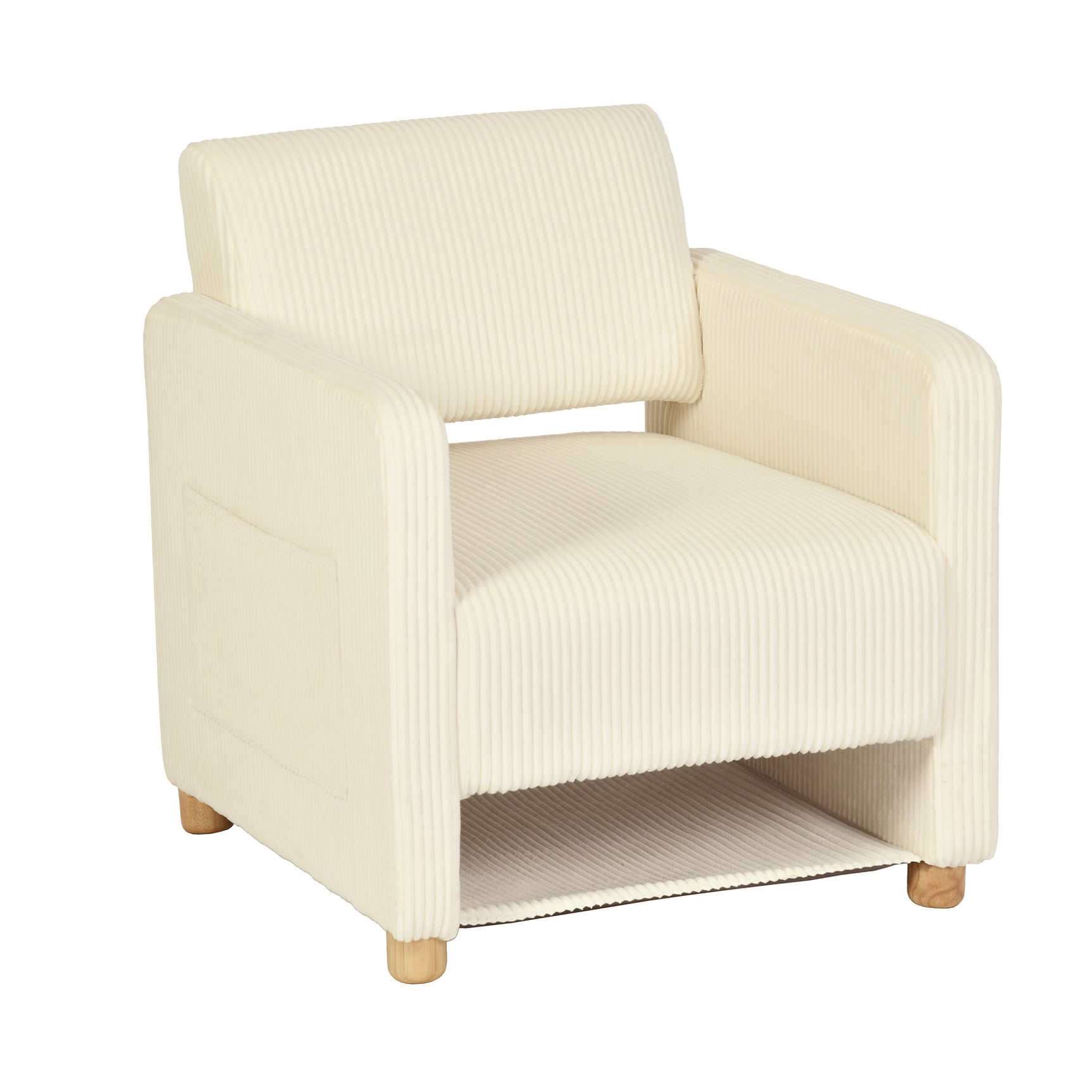 Lounge armchair with armrests in beige corduroy - DOMCO