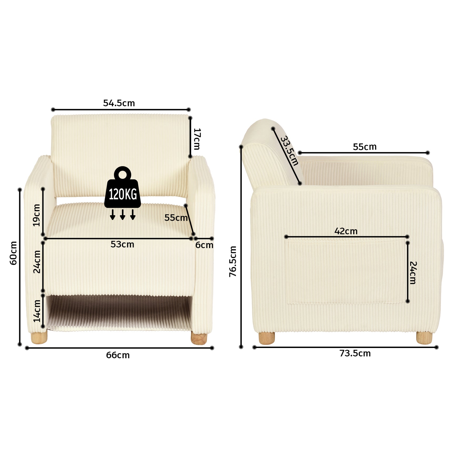 Lot de 2 fauteuil de détente 1 place canapé pour salon, fauteuil avec emballage en velours côtelé vert&beige - KARIA