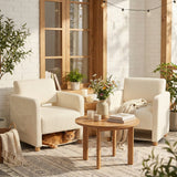 Lounge armchair with armrests in beige corduroy - DOMCO