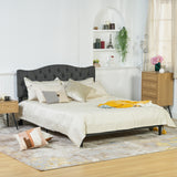 Lit double (160 x 200cm) avec tête de lit capitonnée en tissu gris (matelas non inclus) - LEON