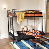 Ensemble lit superposé 90x190cm avec banquette convertible en métal noir, et matelas futon pliable 2 places - LIBERTY N MICA