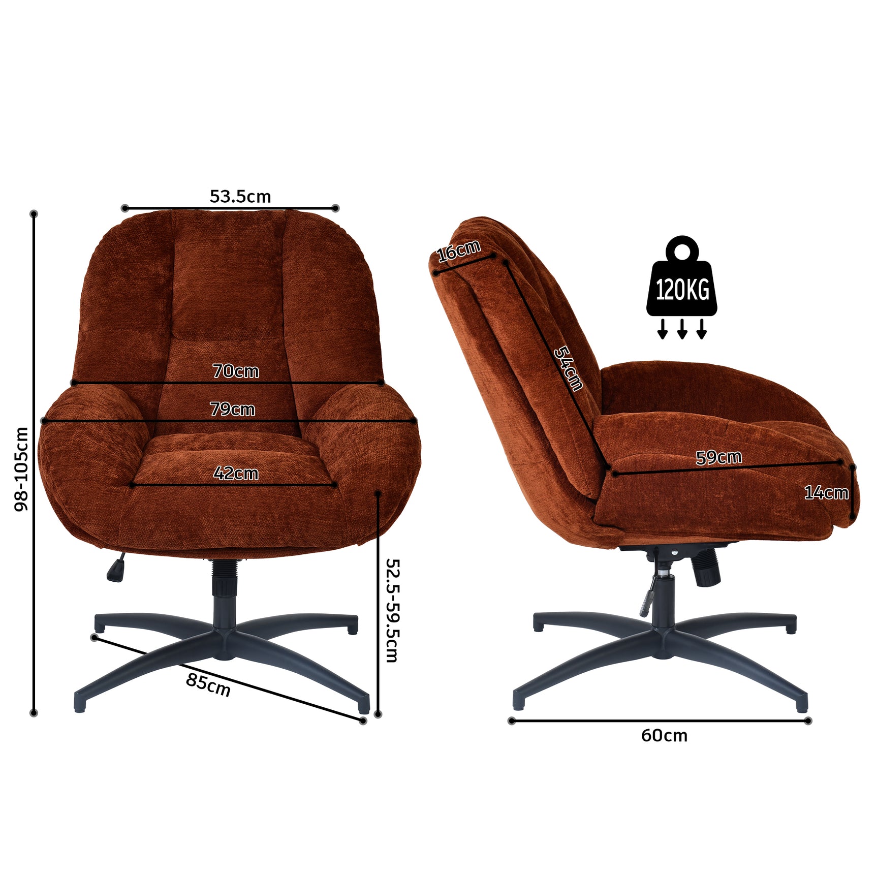 Einstellbare ergonomische Büro -Sessel mit Stoff Armlehnen weiße Schleife - Thomasina