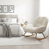 Fauteuil à bascule scandinave en velours côtelé avec accoudoirs pour salon ou chambre à coucher, beige - LITHOPS
