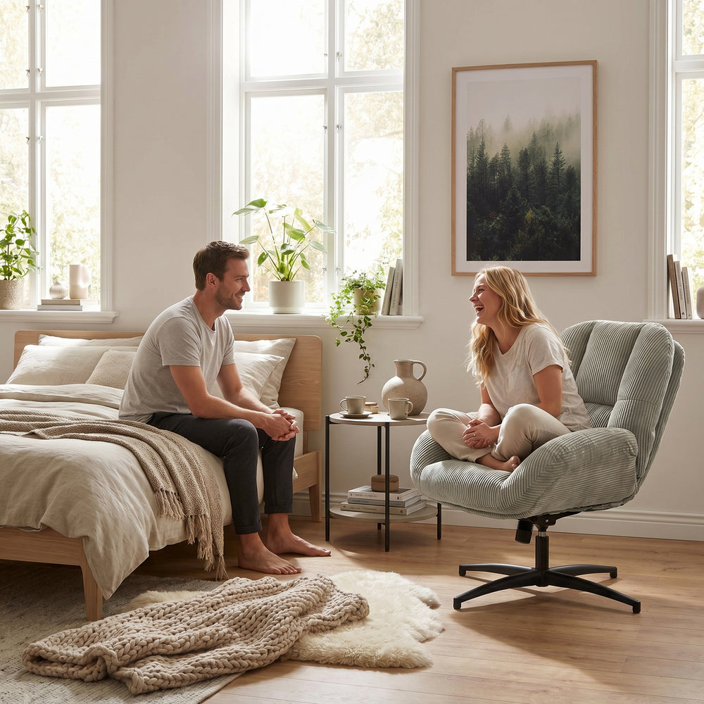 Einstellbare ergonomische Büro -Sessel mit Stoff Armlehnen weiße Schleife - Thomasina