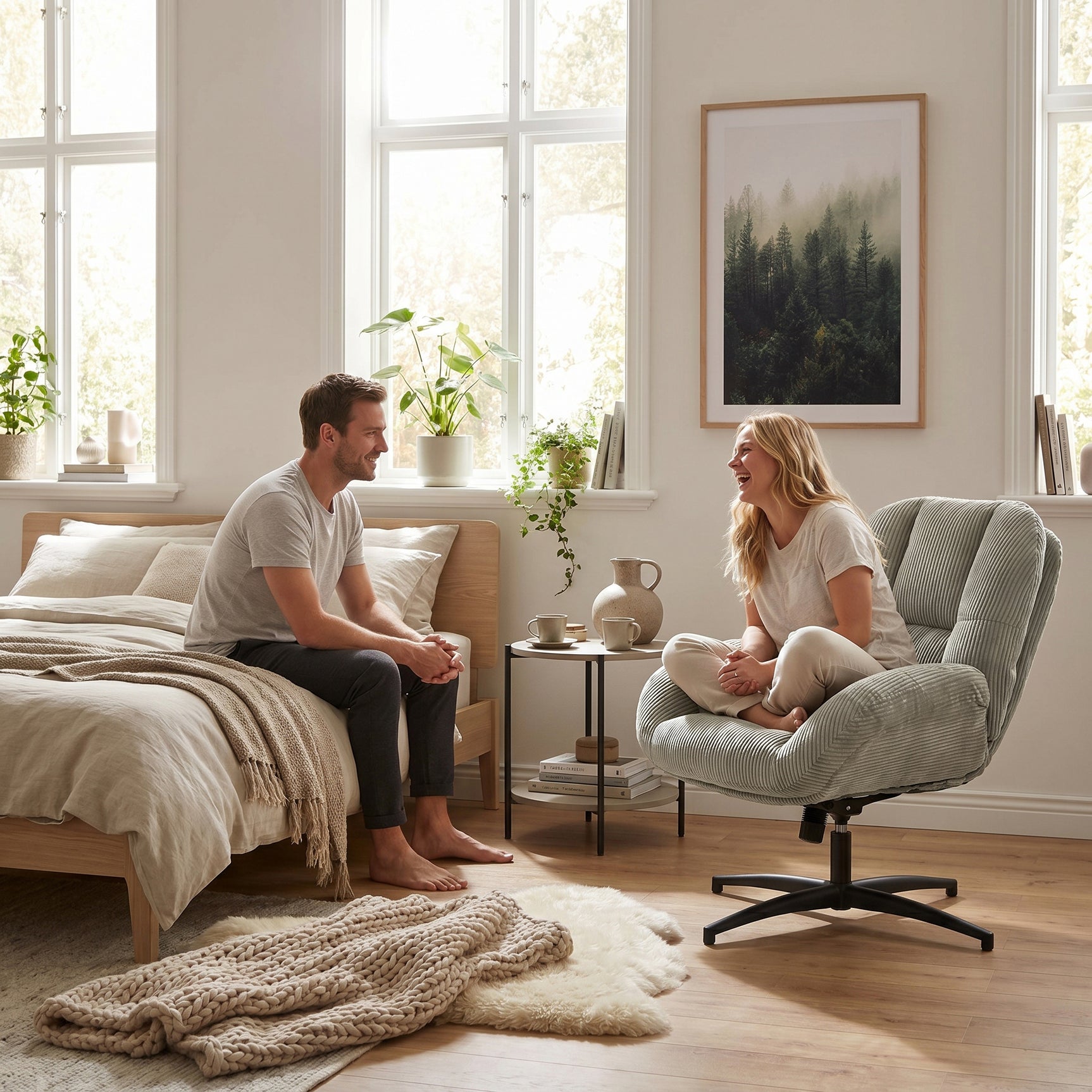 Einstellbare ergonomische Büro -Sessel mit Stoff Armlehnen weiße Schleife - Thomasina
