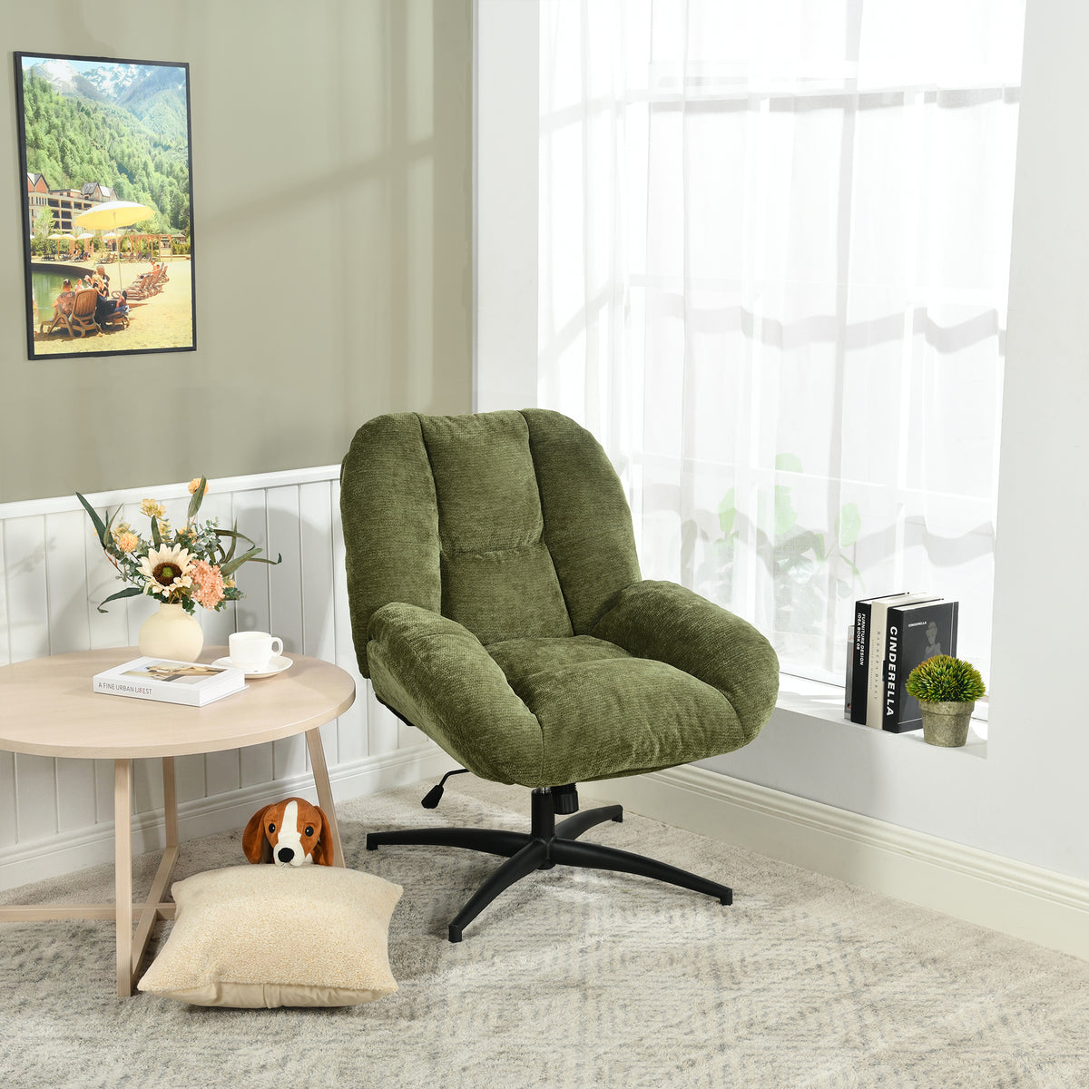 Adjustable Ergonomic Office Armchair Pivoting with fabric armrests white loop - Thomasina