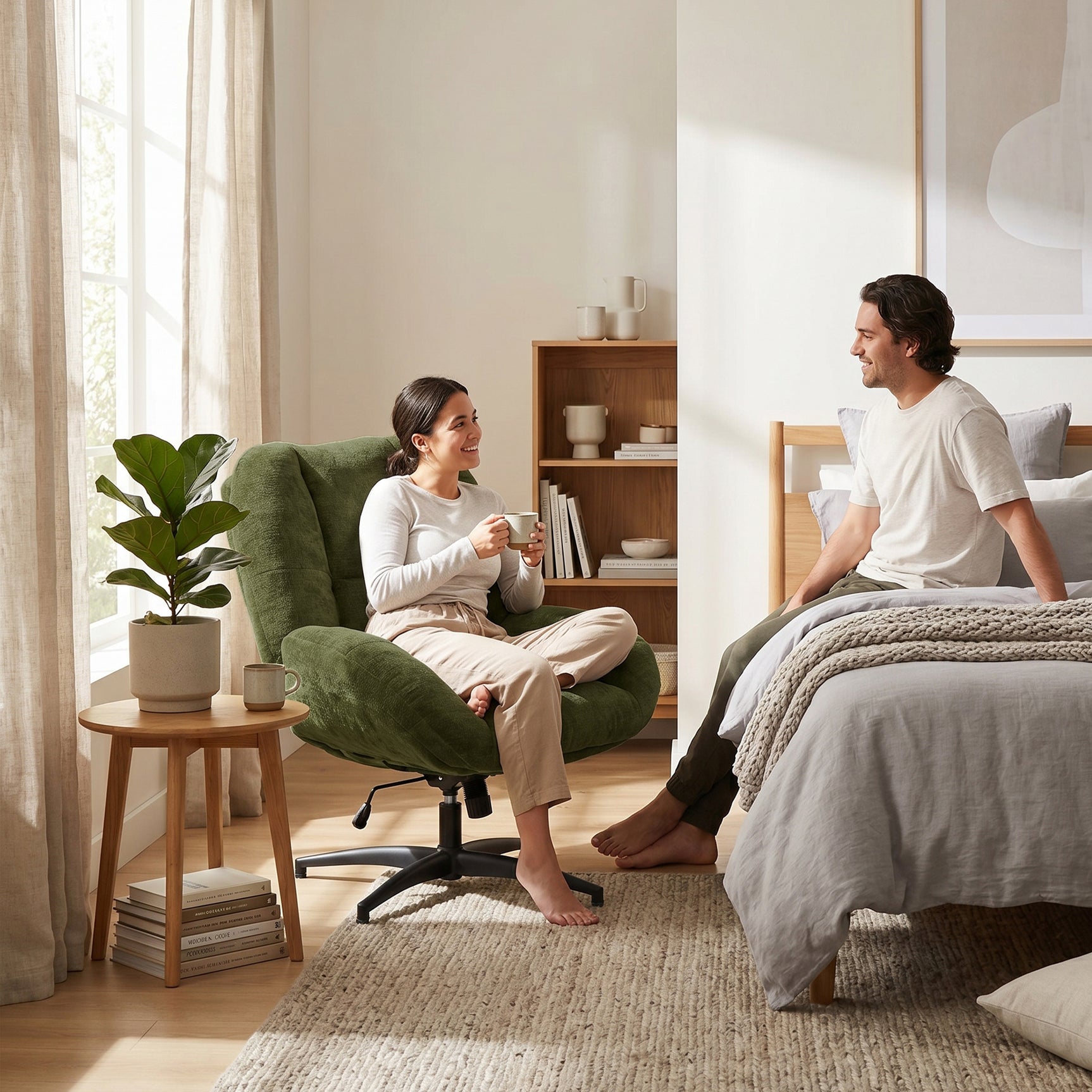 Einstellbare ergonomische Büro -Sessel mit Stoff Armlehnen weiße Schleife - Thomasina