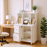 Multifunctional secretary with folding worktop and large storage spaces in white