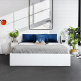 Lit coffre 2 places (140x190) avec sommier à lattes au style scandinave en similicuir blanc - MAJESTY