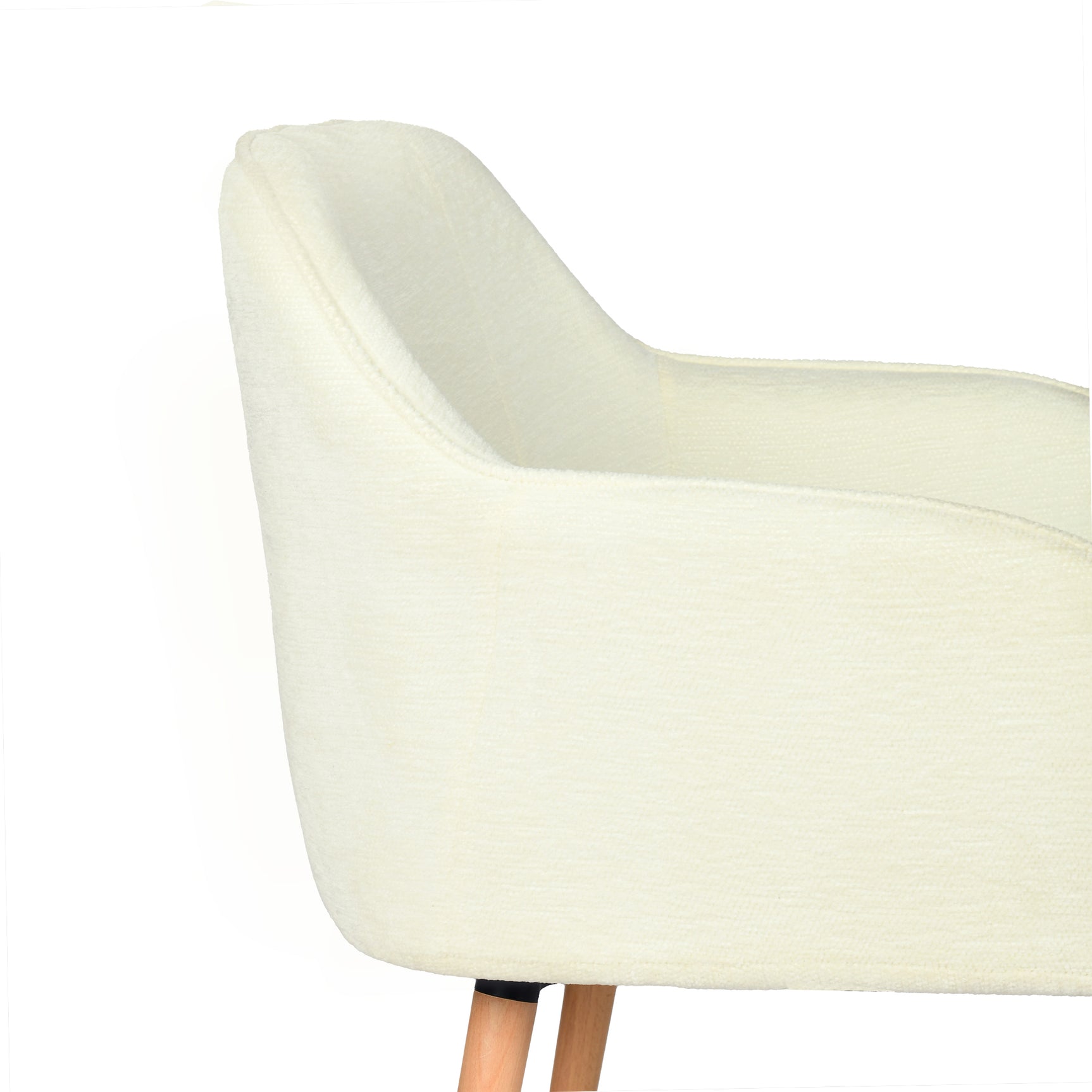 Fauteuil scandinave relax en tissu chenille crème avec accoudoirs et pieds en bois âââââââ€?MARRIAM
