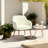 Fauteuil scandinave relax en tissu chenille crème avec accoudoirs et pieds en bois âââââââ€?MARRIAM