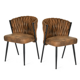 Set of 2 dining room chairs retro vintage style with braided file in brown suede - miliana