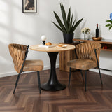 Set of 2 dining room chairs retro vintage style with braided file in brown suede - miliana
